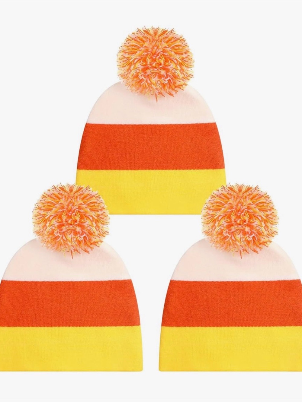 Striped Pom Pom Beanie - Pink, Orange & Yellow Candy Corn Inspired Holiday Hat